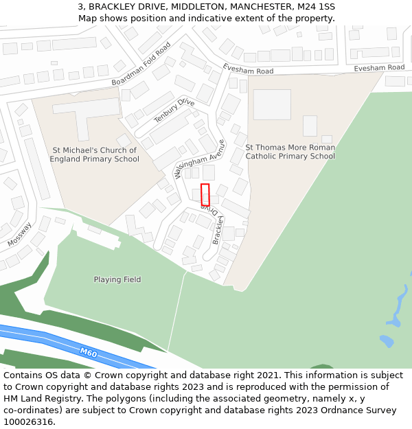 3, BRACKLEY DRIVE, MIDDLETON, MANCHESTER, M24 1SS: Location map and indicative extent of plot