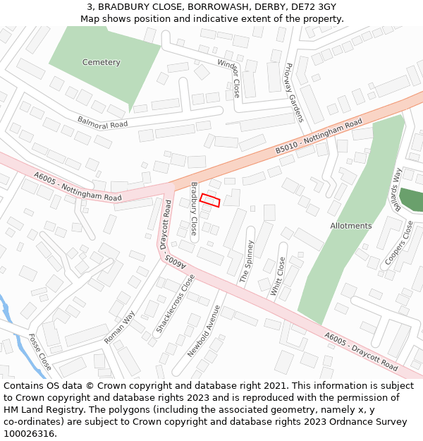 3, BRADBURY CLOSE, BORROWASH, DERBY, DE72 3GY: Location map and indicative extent of plot