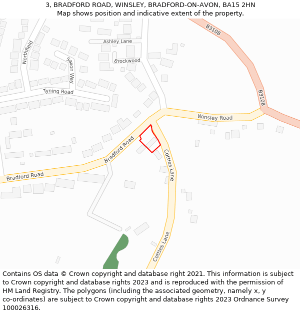 3, BRADFORD ROAD, WINSLEY, BRADFORD-ON-AVON, BA15 2HN: Location map and indicative extent of plot