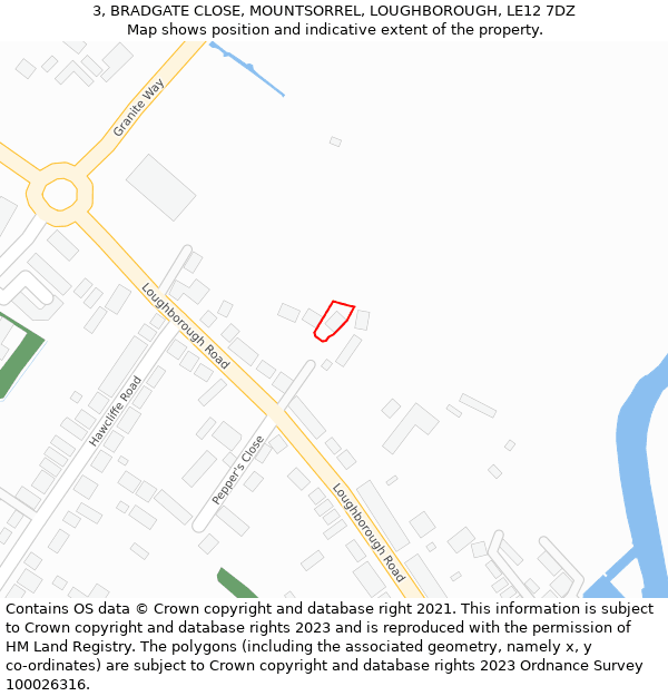 3, BRADGATE CLOSE, MOUNTSORREL, LOUGHBOROUGH, LE12 7DZ: Location map and indicative extent of plot
