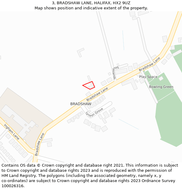 3, BRADSHAW LANE, HALIFAX, HX2 9UZ: Location map and indicative extent of plot