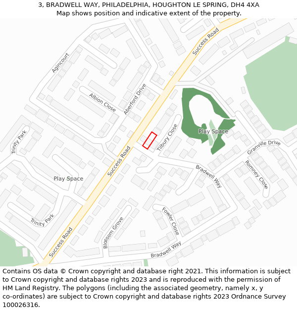 3, BRADWELL WAY, PHILADELPHIA, HOUGHTON LE SPRING, DH4 4XA: Location map and indicative extent of plot