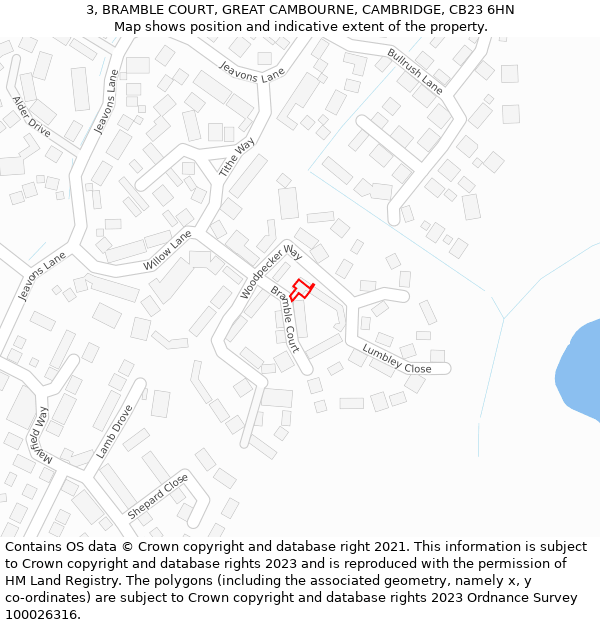 3, BRAMBLE COURT, GREAT CAMBOURNE, CAMBRIDGE, CB23 6HN: Location map and indicative extent of plot