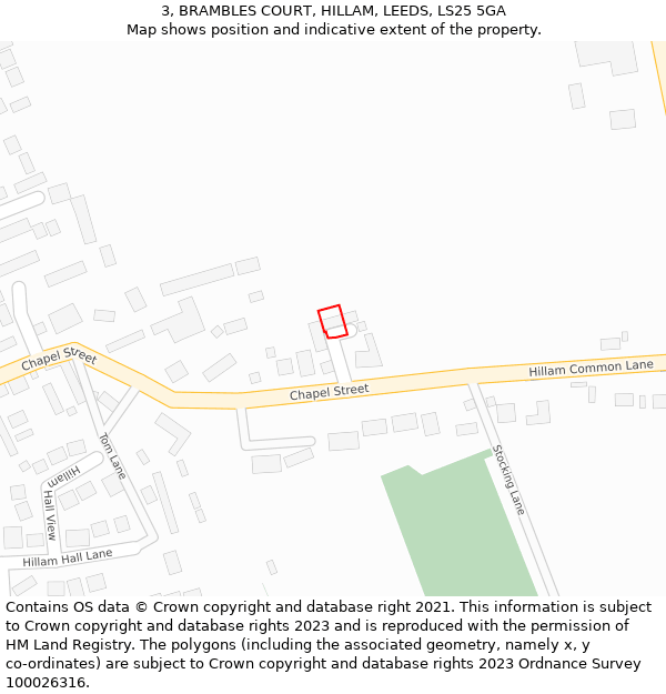 3, BRAMBLES COURT, HILLAM, LEEDS, LS25 5GA: Location map and indicative extent of plot