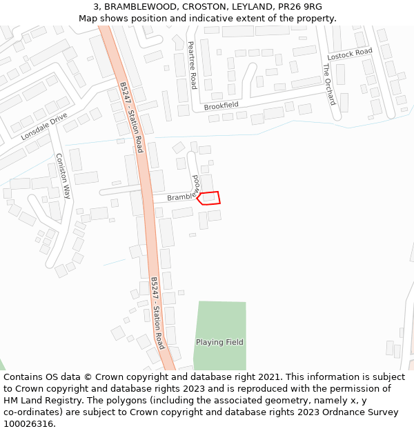 3, BRAMBLEWOOD, CROSTON, LEYLAND, PR26 9RG: Location map and indicative extent of plot