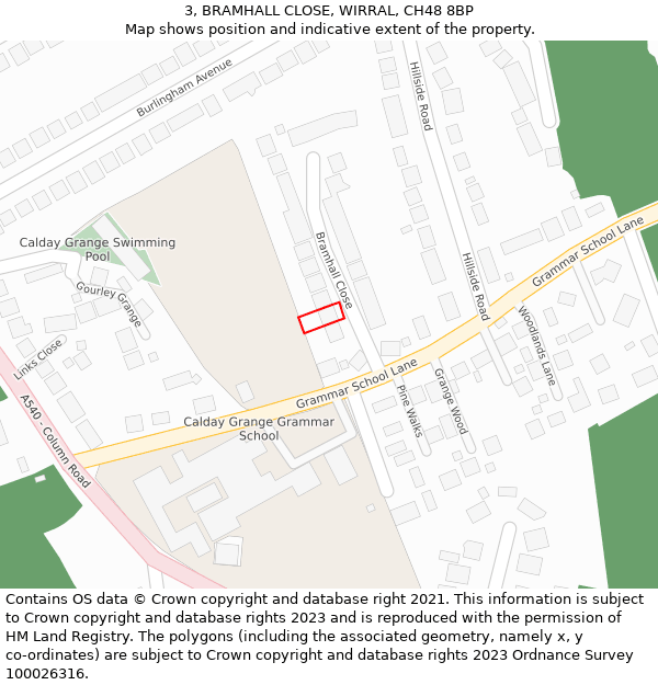 3, BRAMHALL CLOSE, WIRRAL, CH48 8BP: Location map and indicative extent of plot