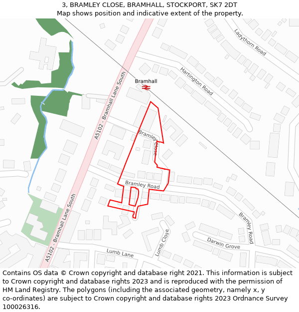 3, BRAMLEY CLOSE, BRAMHALL, STOCKPORT, SK7 2DT: Location map and indicative extent of plot