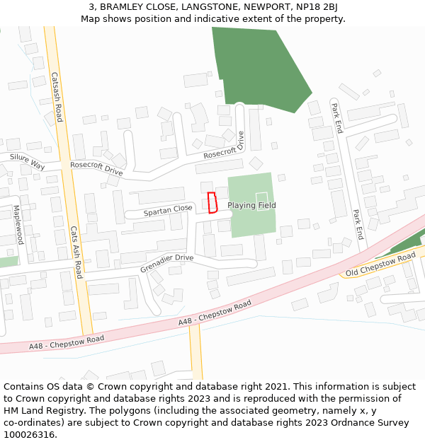 3, BRAMLEY CLOSE, LANGSTONE, NEWPORT, NP18 2BJ: Location map and indicative extent of plot