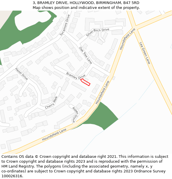 3, BRAMLEY DRIVE, HOLLYWOOD, BIRMINGHAM, B47 5RD: Location map and indicative extent of plot