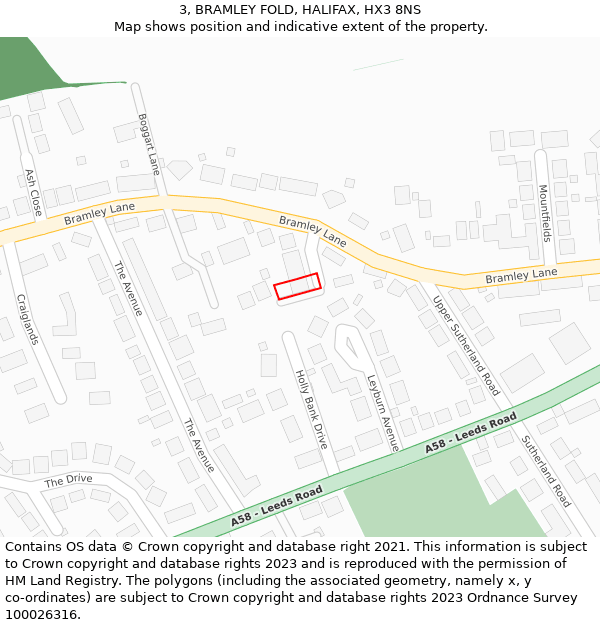 3, BRAMLEY FOLD, HALIFAX, HX3 8NS: Location map and indicative extent of plot