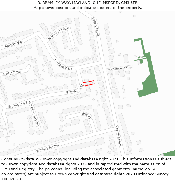 3, BRAMLEY WAY, MAYLAND, CHELMSFORD, CM3 6ER: Location map and indicative extent of plot