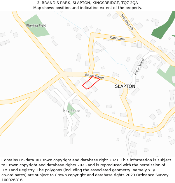 3, BRANDIS PARK, SLAPTON, KINGSBRIDGE, TQ7 2QA: Location map and indicative extent of plot