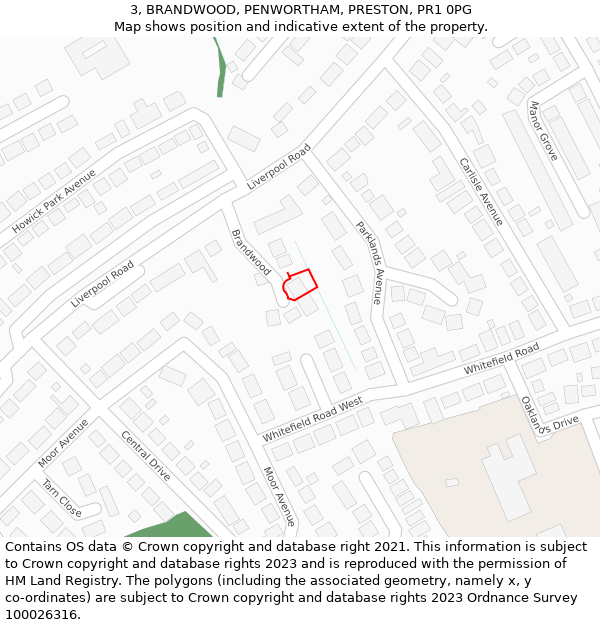 3, BRANDWOOD, PENWORTHAM, PRESTON, PR1 0PG: Location map and indicative extent of plot