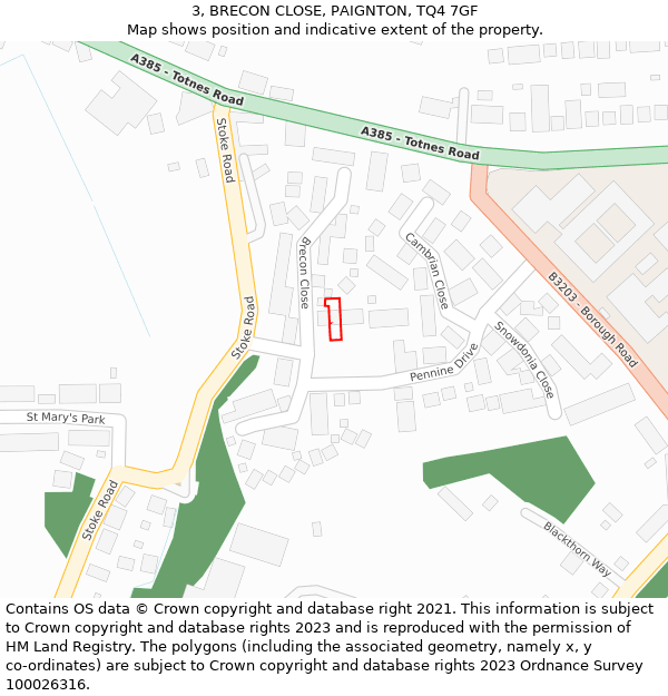 3, BRECON CLOSE, PAIGNTON, TQ4 7GF: Location map and indicative extent of plot