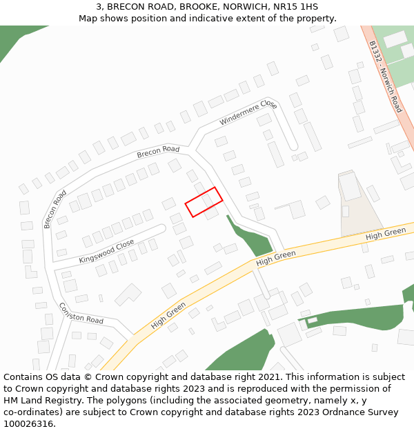 3, BRECON ROAD, BROOKE, NORWICH, NR15 1HS: Location map and indicative extent of plot