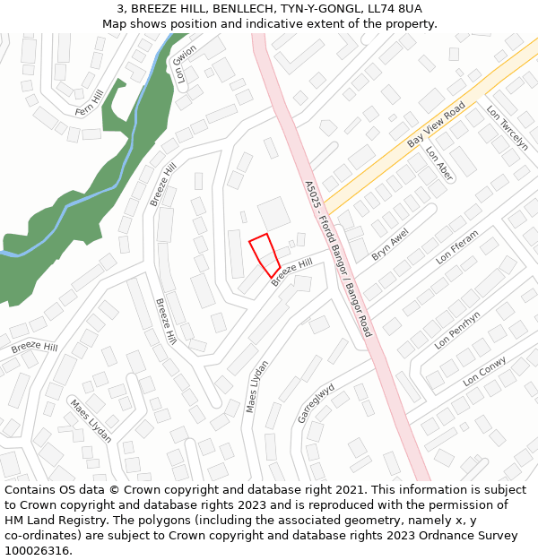3, BREEZE HILL, BENLLECH, TYN-Y-GONGL, LL74 8UA: Location map and indicative extent of plot