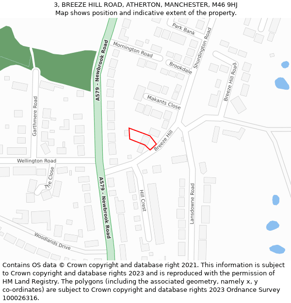 3, BREEZE HILL ROAD, ATHERTON, MANCHESTER, M46 9HJ: Location map and indicative extent of plot