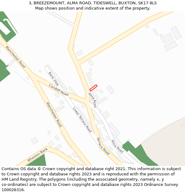 3, BREEZEMOUNT, ALMA ROAD, TIDESWELL, BUXTON, SK17 8LS: Location map and indicative extent of plot