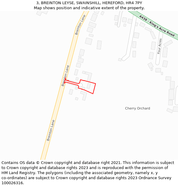 3, BREINTON LEYSE, SWAINSHILL, HEREFORD, HR4 7PY: Location map and indicative extent of plot