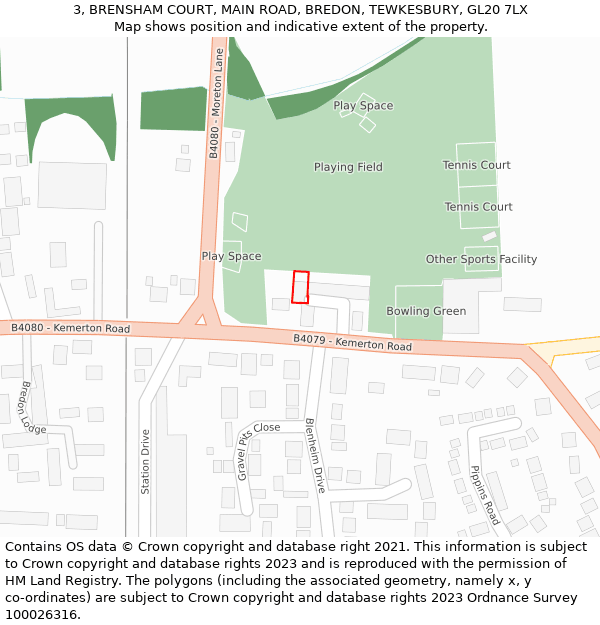 3, BRENSHAM COURT, MAIN ROAD, BREDON, TEWKESBURY, GL20 7LX: Location map and indicative extent of plot