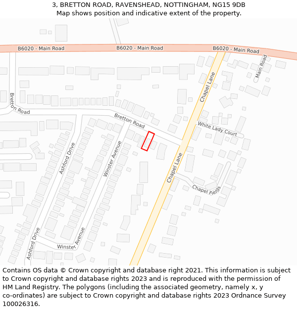 3, BRETTON ROAD, RAVENSHEAD, NOTTINGHAM, NG15 9DB: Location map and indicative extent of plot
