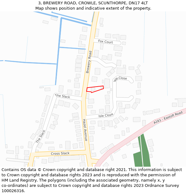 3, BREWERY ROAD, CROWLE, SCUNTHORPE, DN17 4LT: Location map and indicative extent of plot