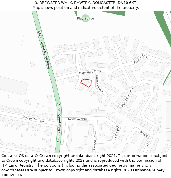 3, BREWSTER WALK, BAWTRY, DONCASTER, DN10 6XT: Location map and indicative extent of plot