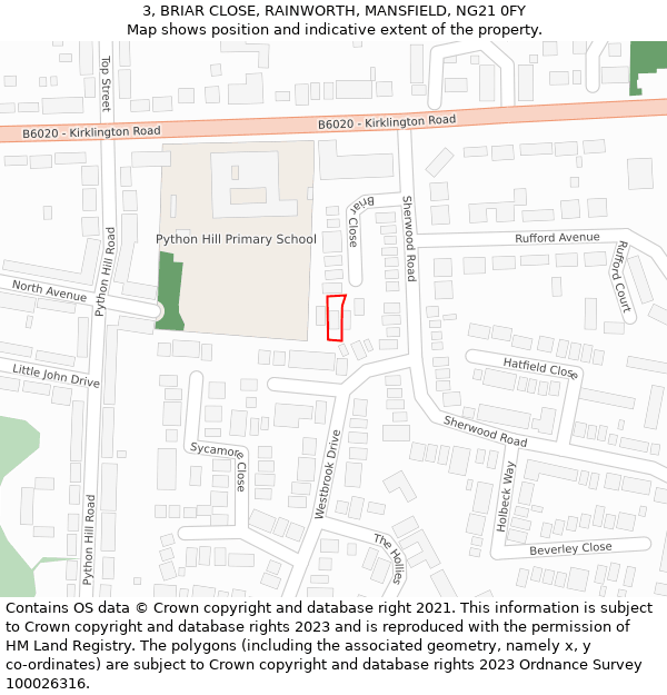 3, BRIAR CLOSE, RAINWORTH, MANSFIELD, NG21 0FY: Location map and indicative extent of plot