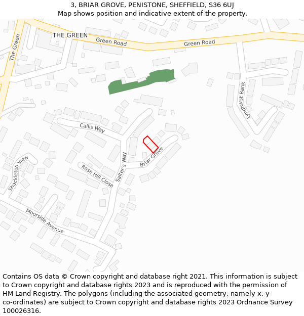 3, BRIAR GROVE, PENISTONE, SHEFFIELD, S36 6UJ: Location map and indicative extent of plot