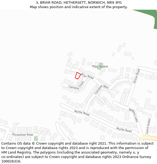 3, BRIAR ROAD, HETHERSETT, NORWICH, NR9 3FG: Location map and indicative extent of plot