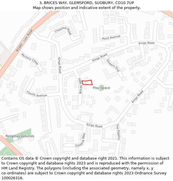 3, BRICES WAY, GLEMSFORD, SUDBURY, CO10 7UP: Location map and indicative extent of plot