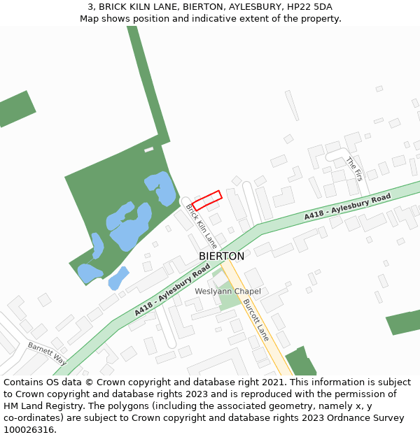 3, BRICK KILN LANE, BIERTON, AYLESBURY, HP22 5DA: Location map and indicative extent of plot
