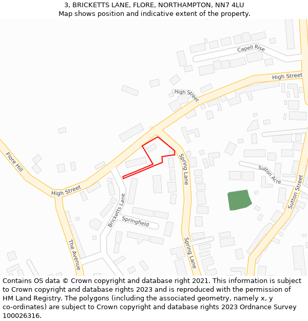 3, BRICKETTS LANE, FLORE, NORTHAMPTON, NN7 4LU: Location map and indicative extent of plot