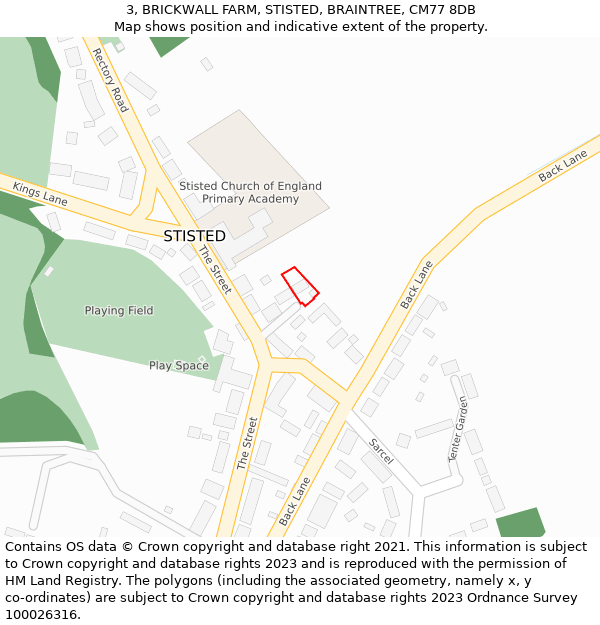 3, BRICKWALL FARM, STISTED, BRAINTREE, CM77 8DB: Location map and indicative extent of plot