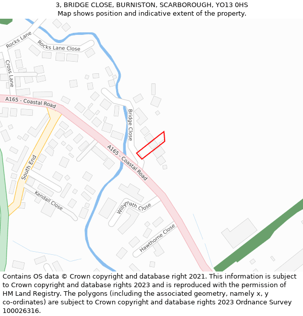 3, BRIDGE CLOSE, BURNISTON, SCARBOROUGH, YO13 0HS: Location map and indicative extent of plot