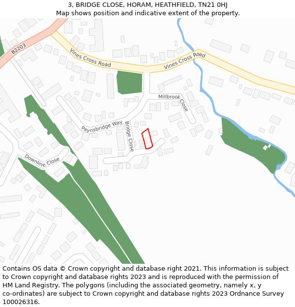 3, BRIDGE CLOSE, HORAM, HEATHFIELD, TN21 0HJ: Location map and indicative extent of plot