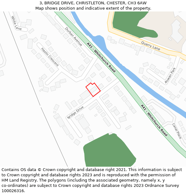 3, BRIDGE DRIVE, CHRISTLETON, CHESTER, CH3 6AW: Location map and indicative extent of plot