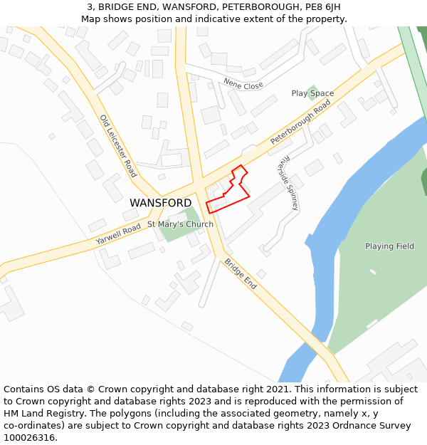 3, BRIDGE END, WANSFORD, PETERBOROUGH, PE8 6JH: Location map and indicative extent of plot
