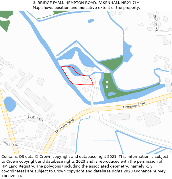 3, BRIDGE FARM, HEMPTON ROAD, FAKENHAM, NR21 7LA: Location map and indicative extent of plot