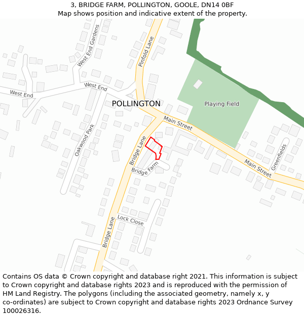 3, BRIDGE FARM, POLLINGTON, GOOLE, DN14 0BF: Location map and indicative extent of plot