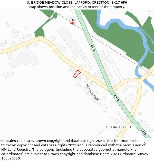 3, BRIDGE MEADOW CLOSE, LAPFORD, CREDITON, EX17 6FH: Location map and indicative extent of plot