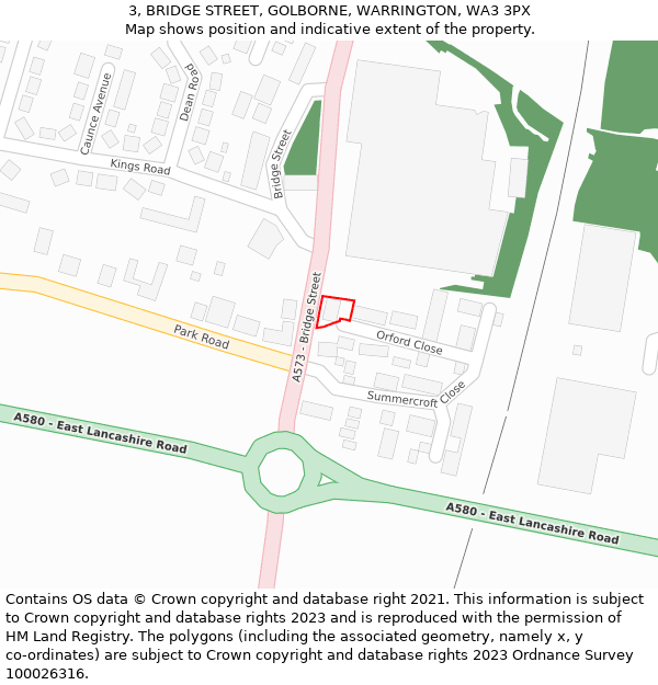 3, BRIDGE STREET, GOLBORNE, WARRINGTON, WA3 3PX: Location map and indicative extent of plot