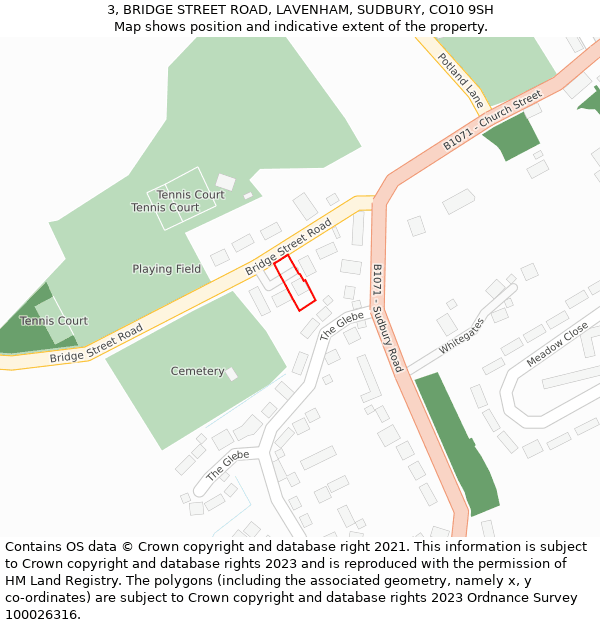 3, BRIDGE STREET ROAD, LAVENHAM, SUDBURY, CO10 9SH: Location map and indicative extent of plot