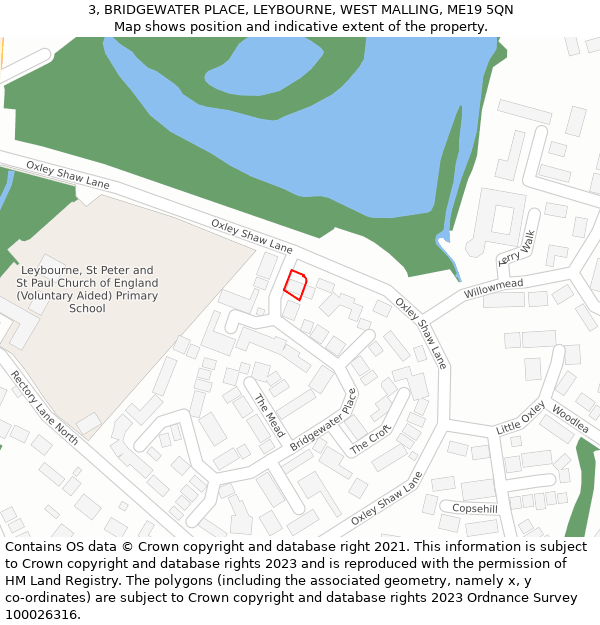 3, BRIDGEWATER PLACE, LEYBOURNE, WEST MALLING, ME19 5QN: Location map and indicative extent of plot