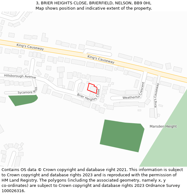 3, BRIER HEIGHTS CLOSE, BRIERFIELD, NELSON, BB9 0HL: Location map and indicative extent of plot