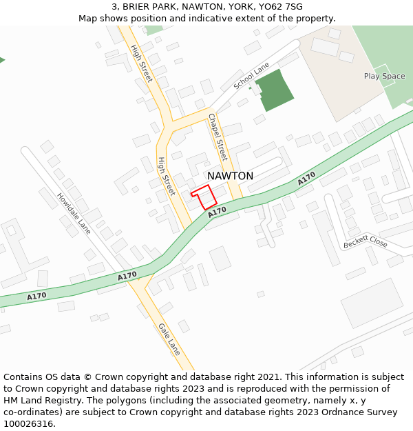 3, BRIER PARK, NAWTON, YORK, YO62 7SG: Location map and indicative extent of plot