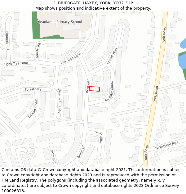 3, BRIERGATE, HAXBY, YORK, YO32 3UP: Location map and indicative extent of plot