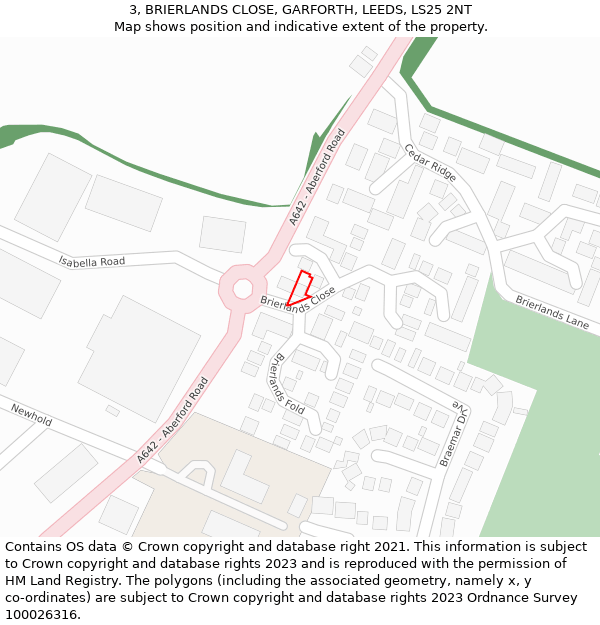 3, BRIERLANDS CLOSE, GARFORTH, LEEDS, LS25 2NT: Location map and indicative extent of plot