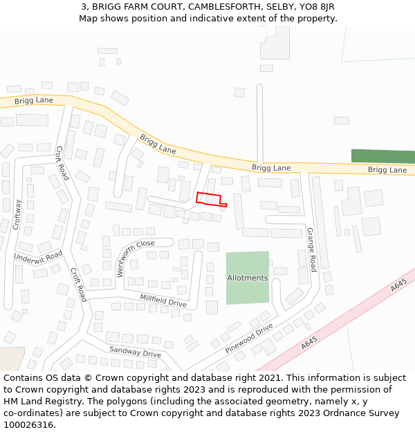 3, BRIGG FARM COURT, CAMBLESFORTH, SELBY, YO8 8JR: Location map and indicative extent of plot