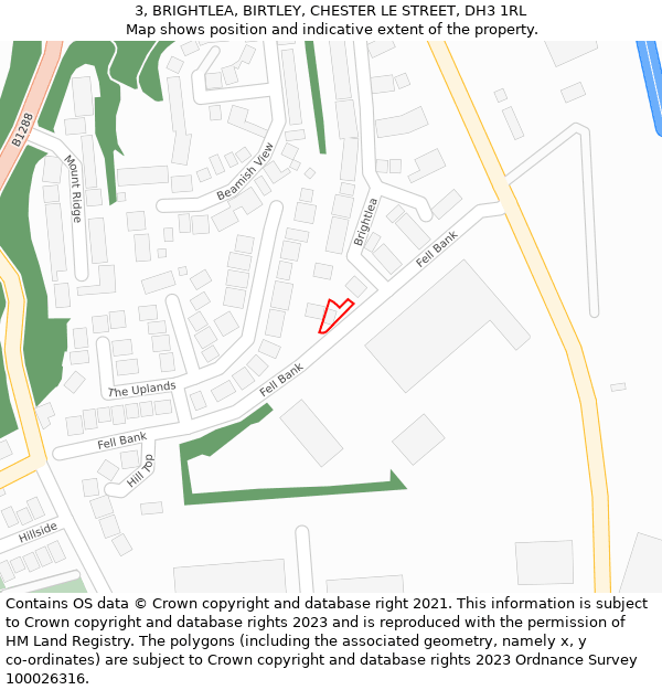 3, BRIGHTLEA, BIRTLEY, CHESTER LE STREET, DH3 1RL: Location map and indicative extent of plot